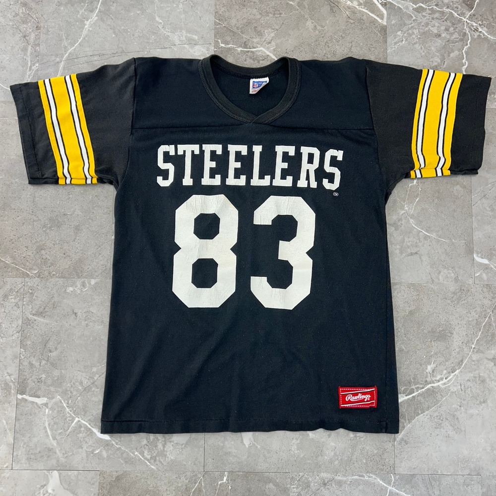 Vintage Steelers Jersey Mens Medium Rawlings Graphic Tee V Neck Shirt Black